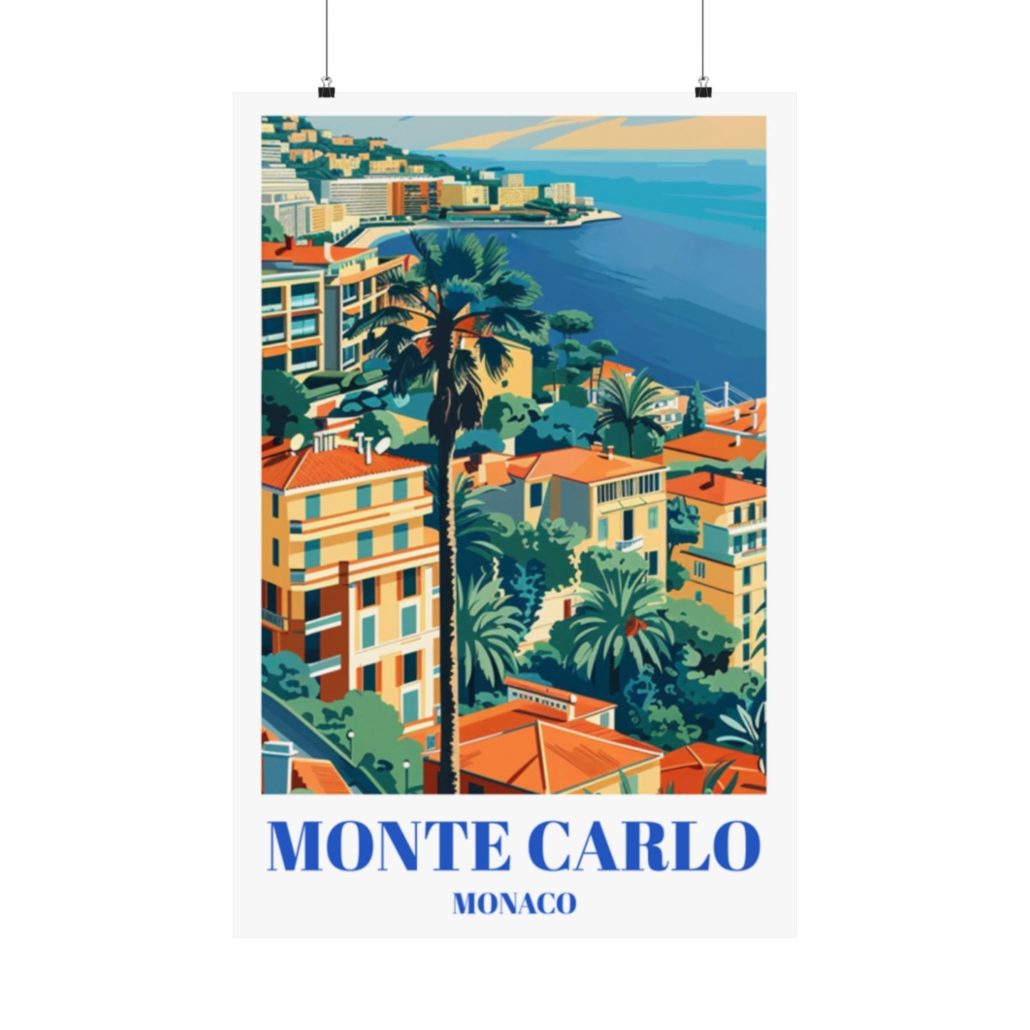 Monaco Travel Poster, Monte Carlo Skyline Art Print, French Riviera Wall Decor