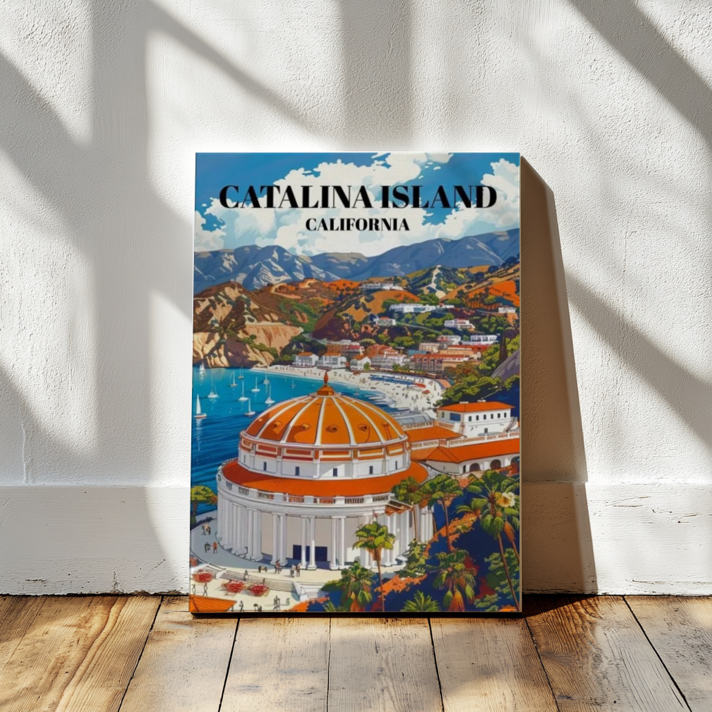 Avalon Bay, Catalina Island Canvas Travel Poster, Art Print of Catalina Island's Avalon Bay