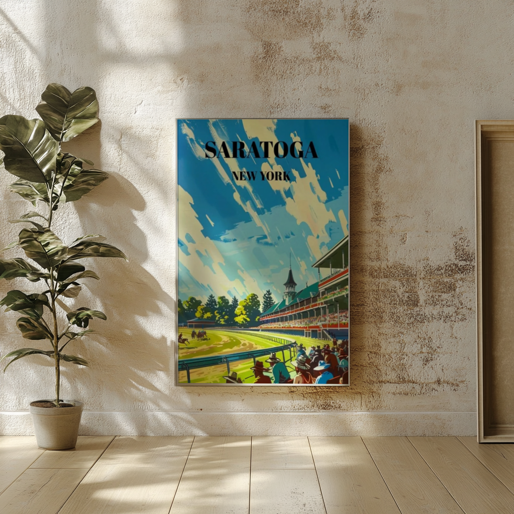 Saratoga Race Course Canvas Travel Poster Print - Horse Racing Art Decor