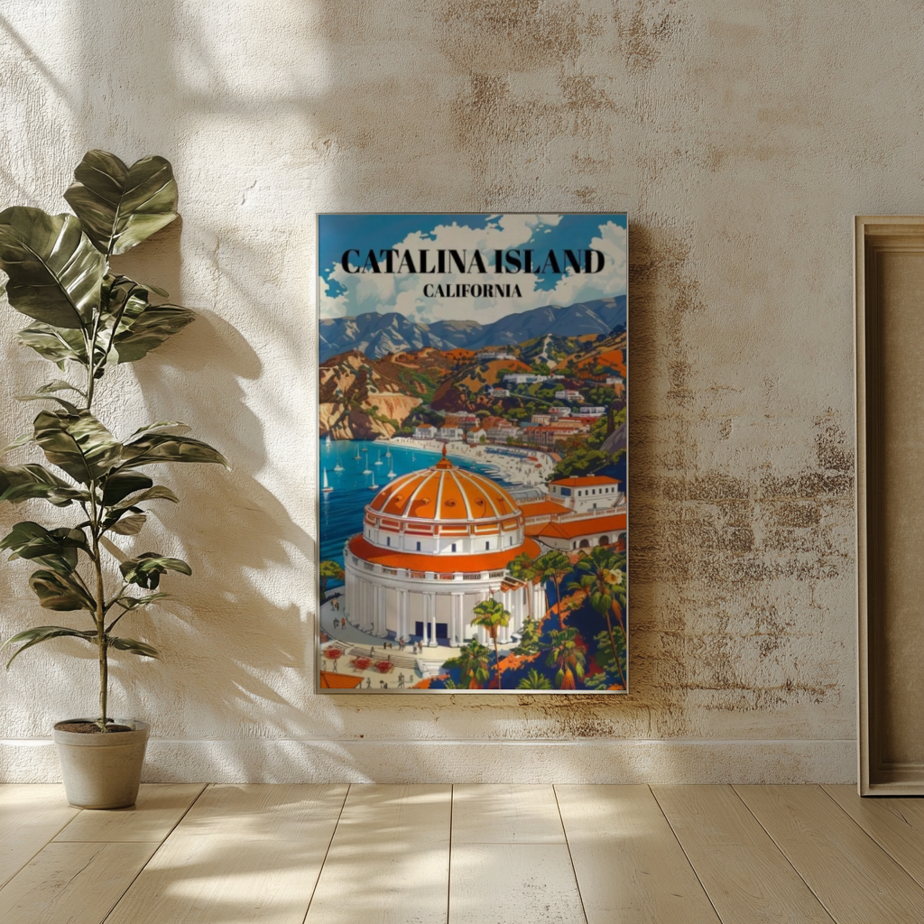 Avalon Bay, Catalina Island Canvas Travel Poster, Art Print of Catalina Island's Avalon Bay