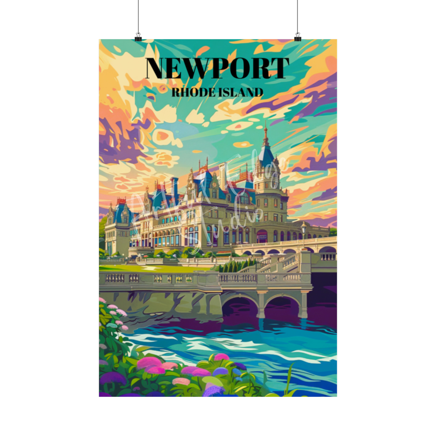 The Breakers, Newport Rhode Island Travel Poster, Gilded Age Mansion
