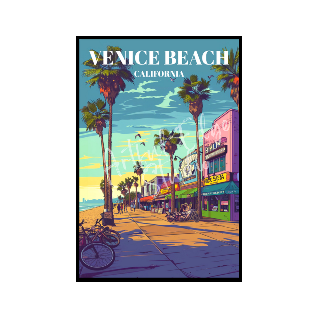 Venice Beach Travel Poster, Retro California Wall Art Print
