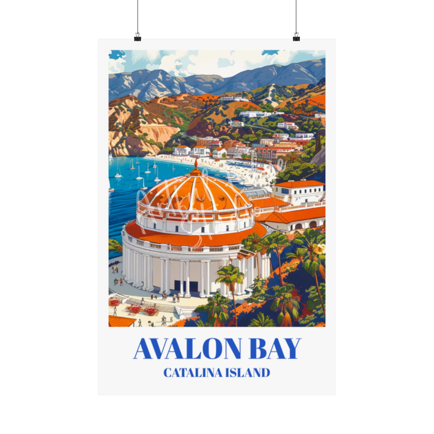Stunning Avalon Bay, Catalina Island Travel Poster, Art Print of Catalina Island