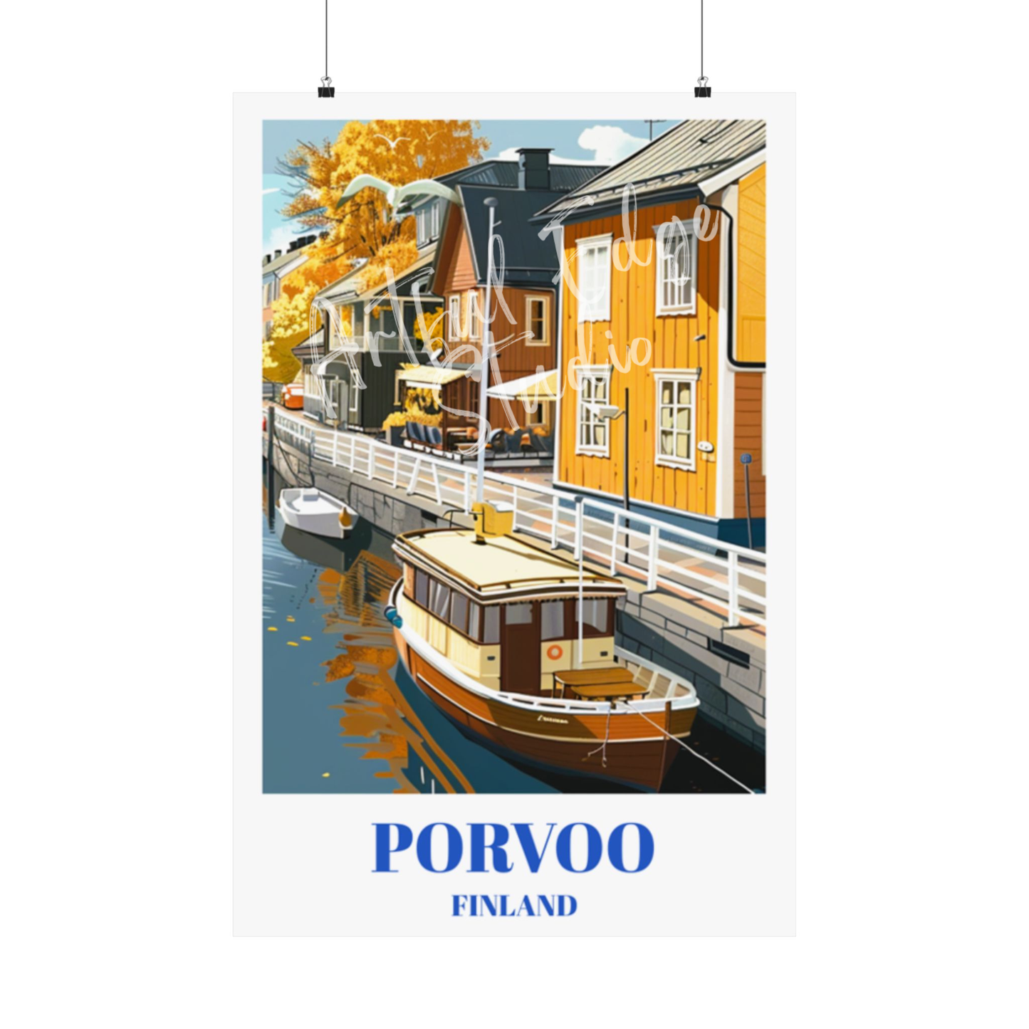 Porvoo, Finland, Charming Travel Poster Featuring Old Town and Cobblestone Streets,