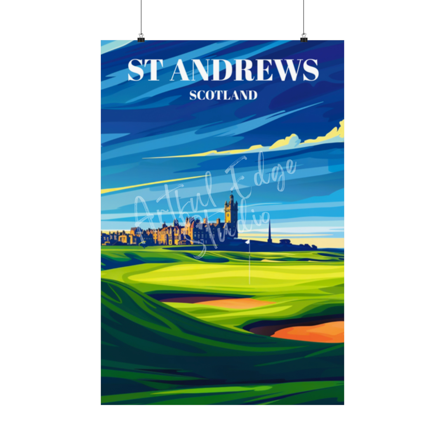 St. Andrews Links Scotland Travel Poster Print, Historic Golf Course Art Decor