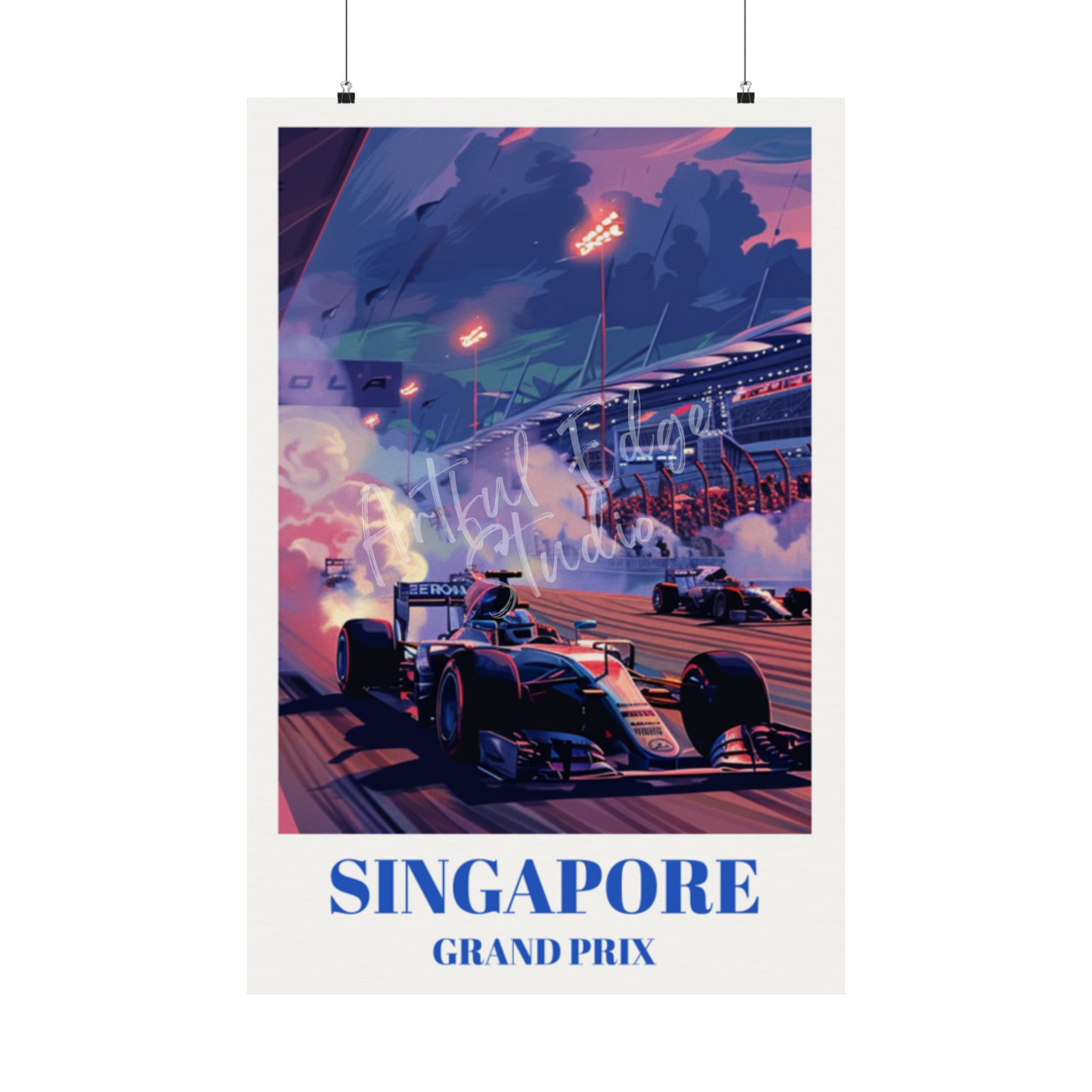 Singapore Grand Prix Track Travel Poster, F1 Circuit Art Print