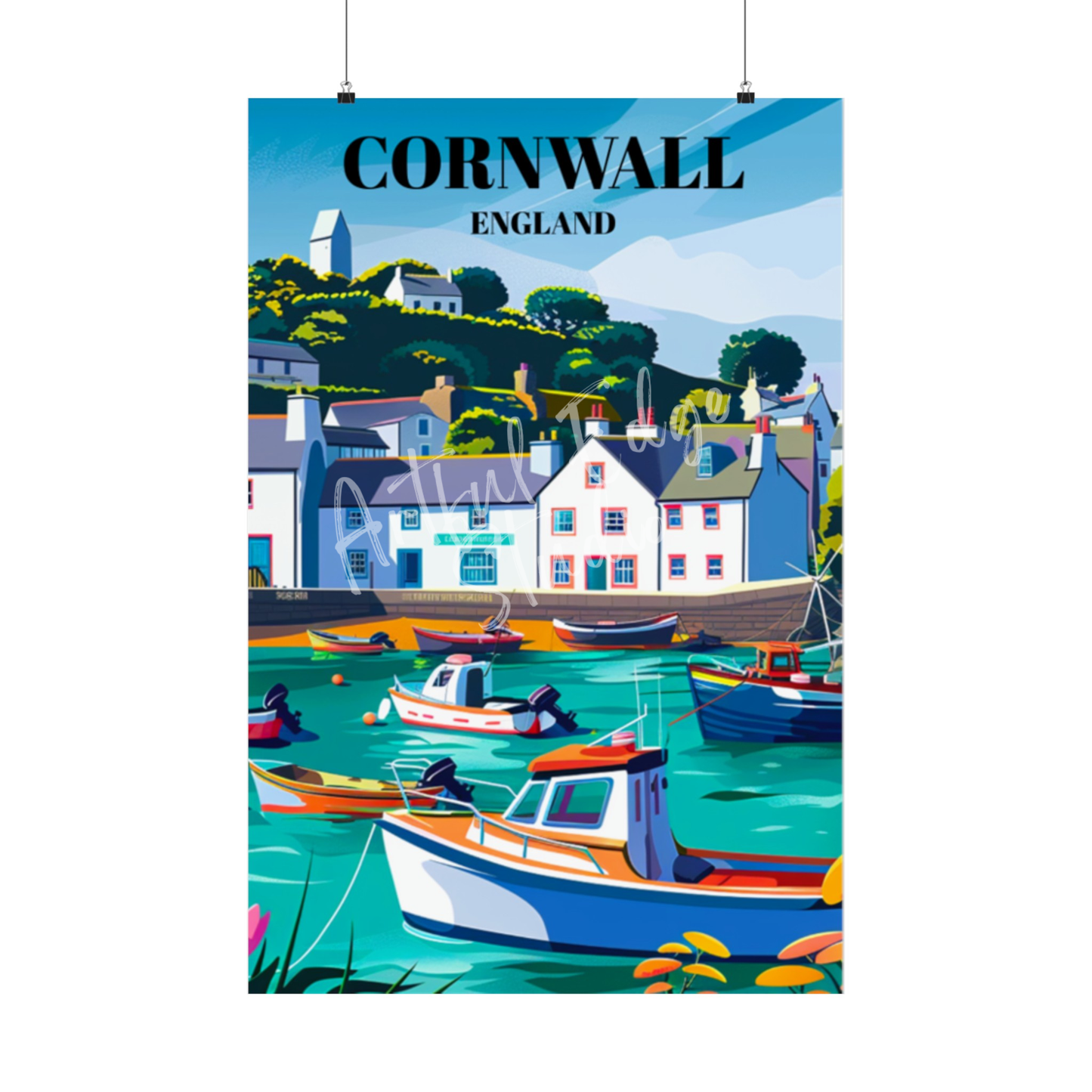 Travel Poster of Mousehole Fishing Village, Cornwall, England, Coastal Wall Art, Home Decor, Scenic Seaside Print, Historic UK Coastal Town