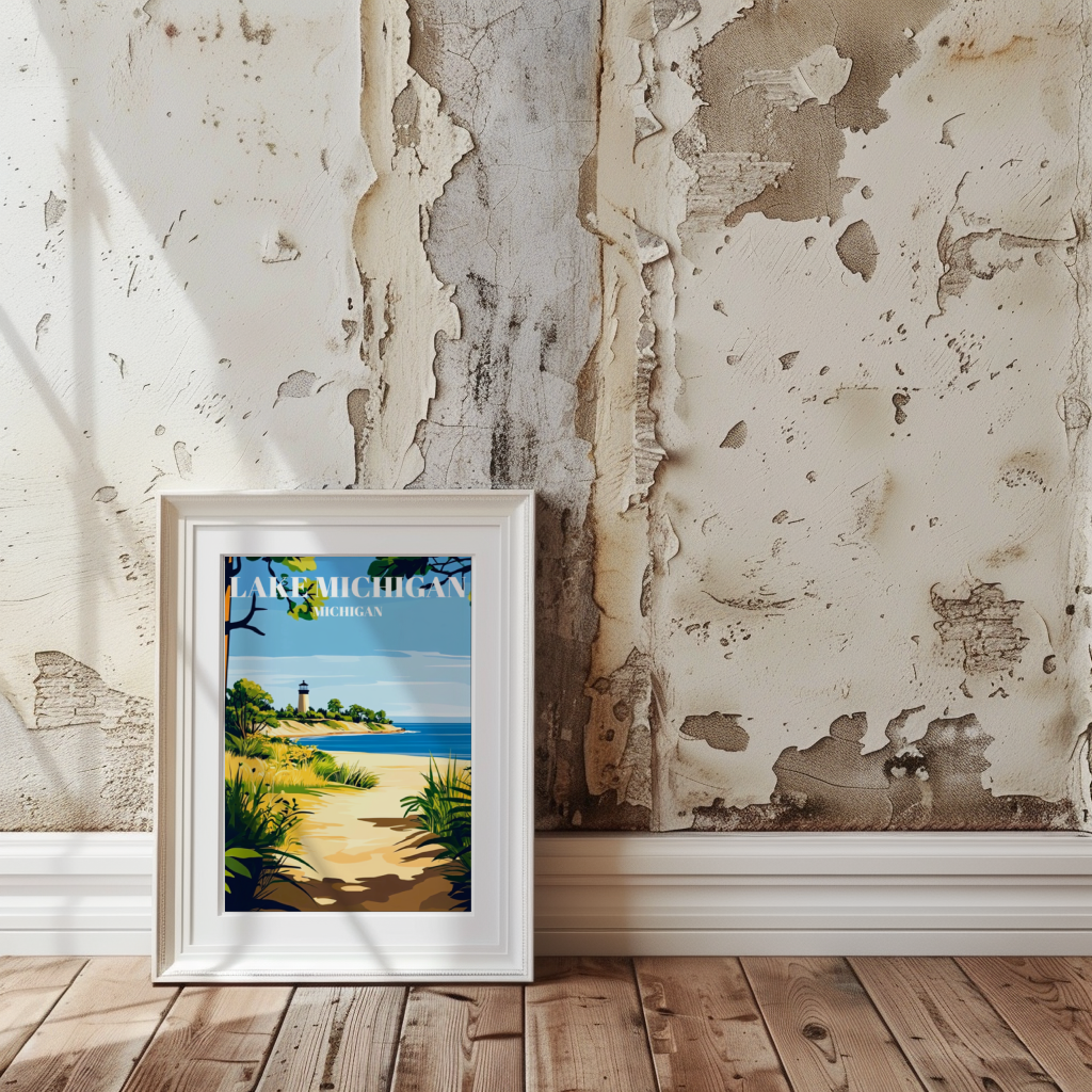 Lake Michigan Travel Poster, Great Lakes Wall Art Print, Coastal Home Decor,