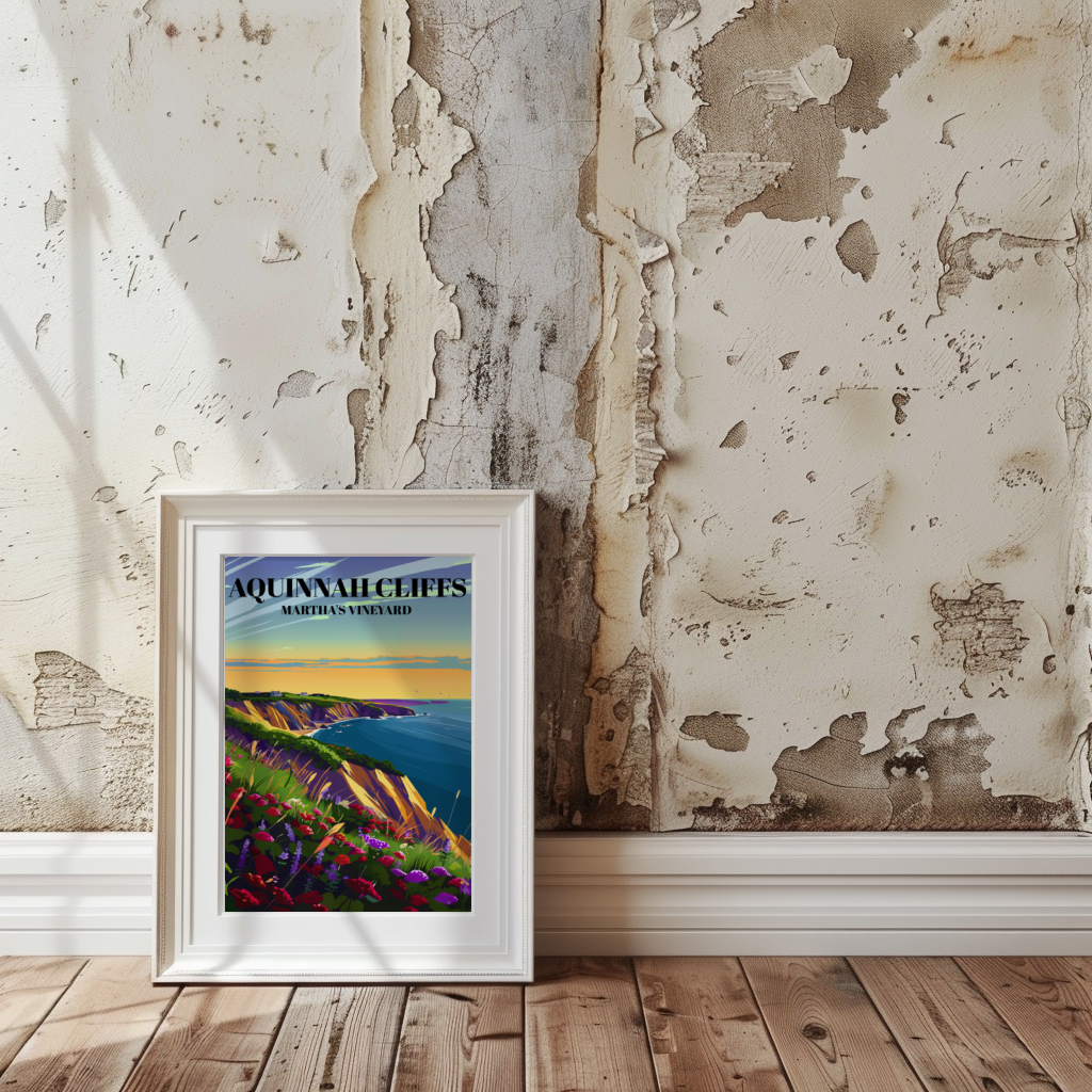Aquinnah Cliffs Martha's Vineyard Travel Poster, Gay Head Cliffs Sunset Art