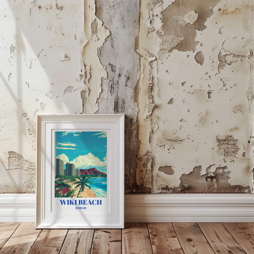 Waikiki Beach Hawaii Travel Poster, Hawaiian Wall Art Prin