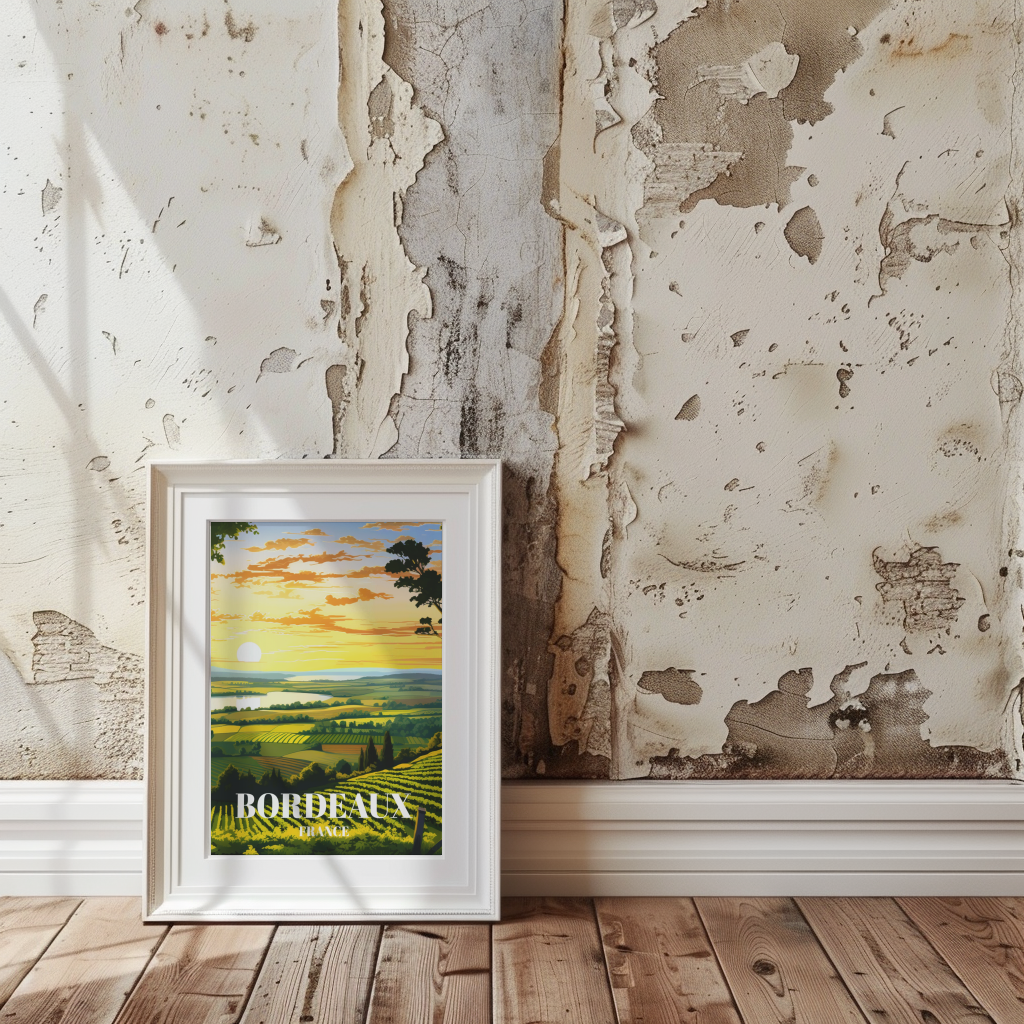 Bordeaux Wine Region Travel Poster, France Vineyard Wall Art Print
