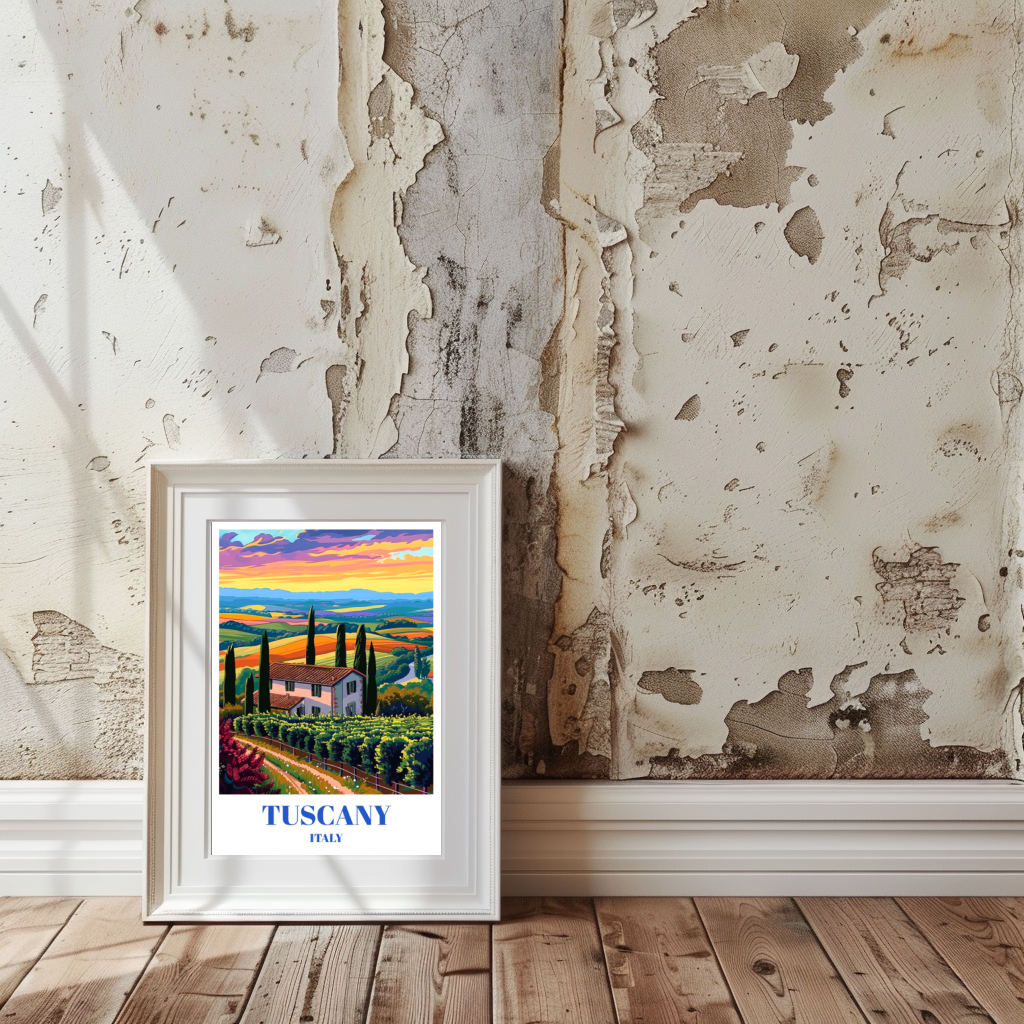Chianti Region Wineries in Tuscany, Italy Travel Poster, Rustic Wall Art Decor