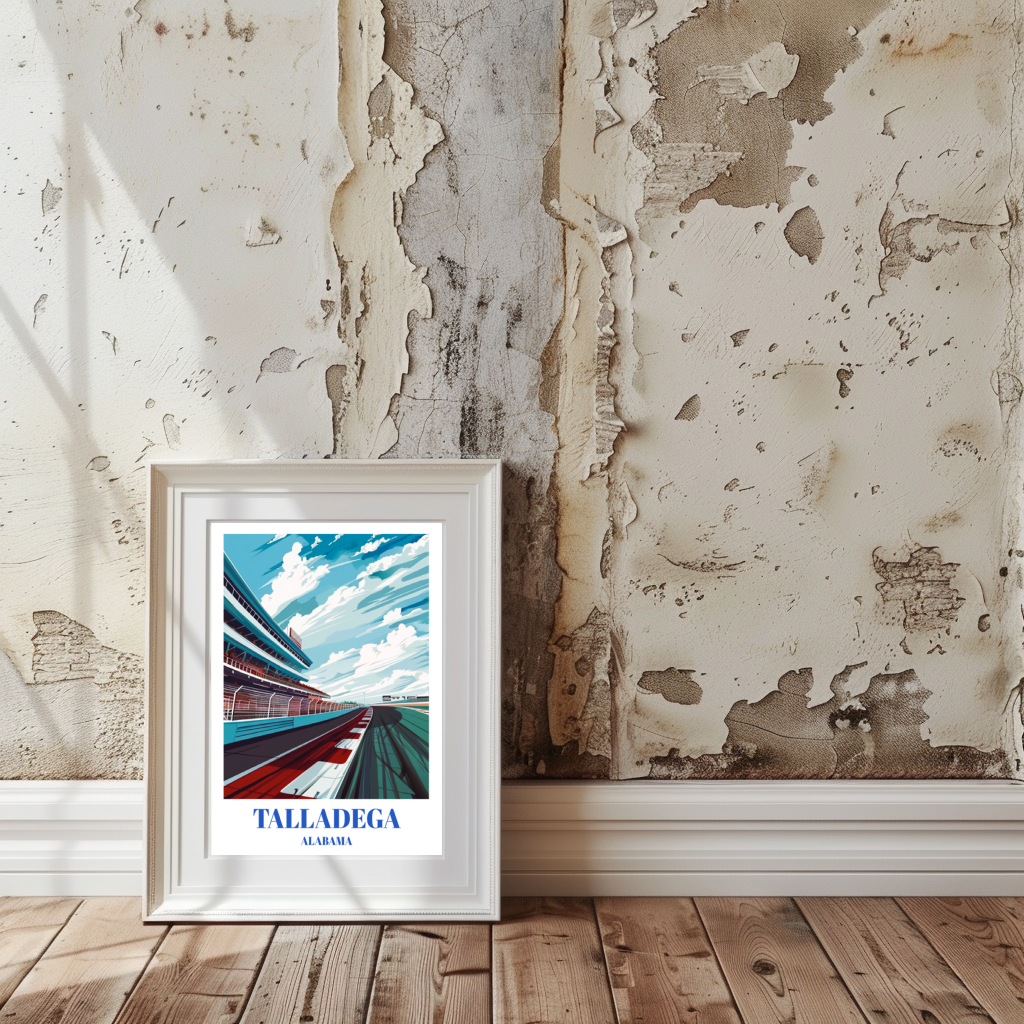 Talladega Superspeedway Travel Poster, NASCAR Racing Art Print