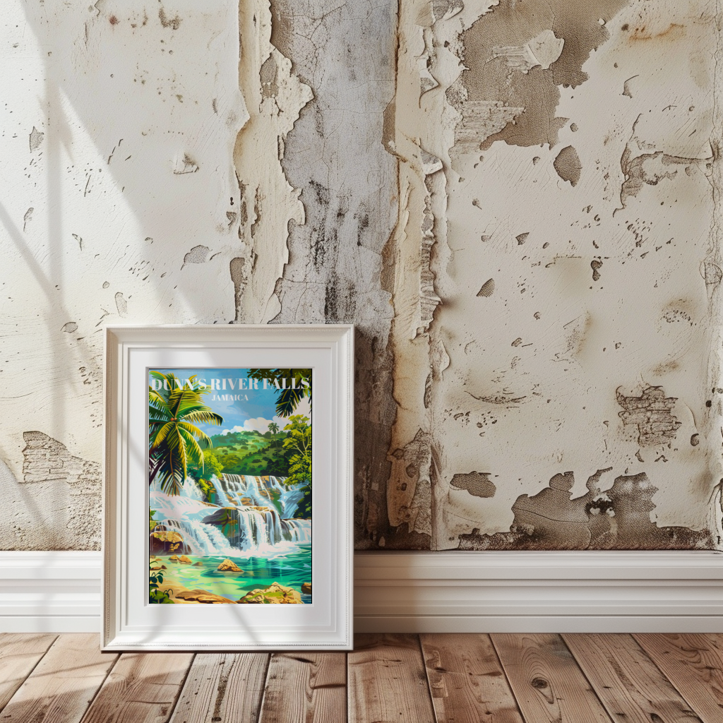 Dunn's River Falls Jamaica Travel Poster: Caribbean Waterfall Art