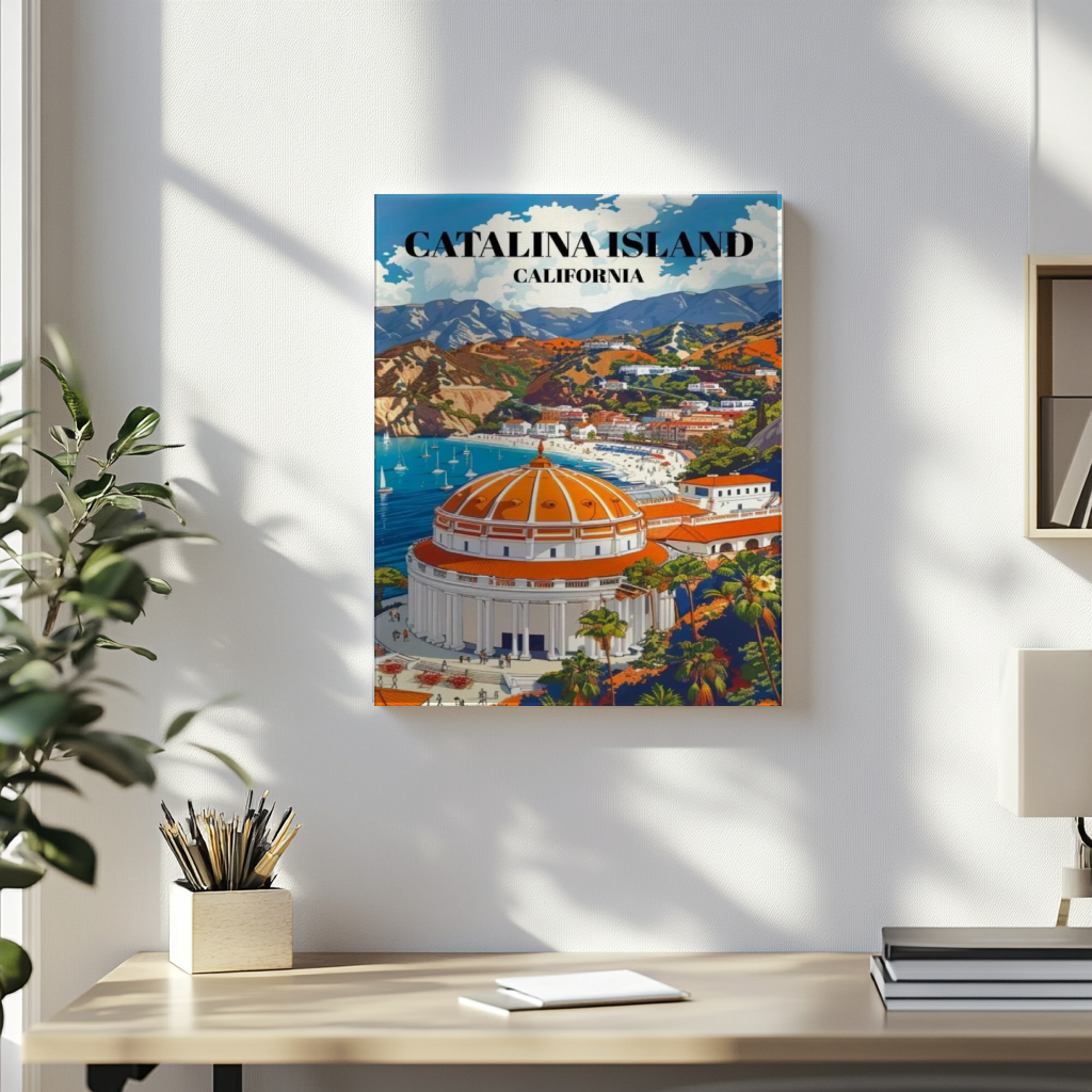 Avalon Bay, Catalina Island Canvas Travel Poster, Art Print of Catalina Island's Avalon Bay