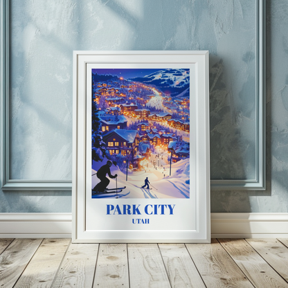 Park City Utah Travel Poster, Winter Ski Destination Wall Art Print