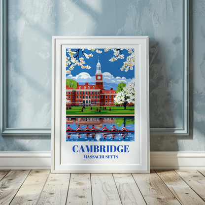 Cambridge Massachusetts Travel Poster, Historic Harvard Square Artwork