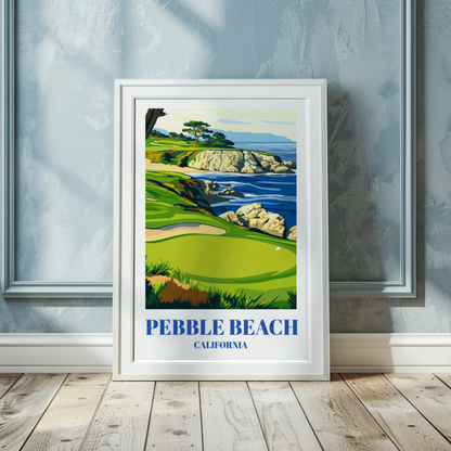 Pebble Beach Golf Course Travel Poster, Monterey California Wall Art Print