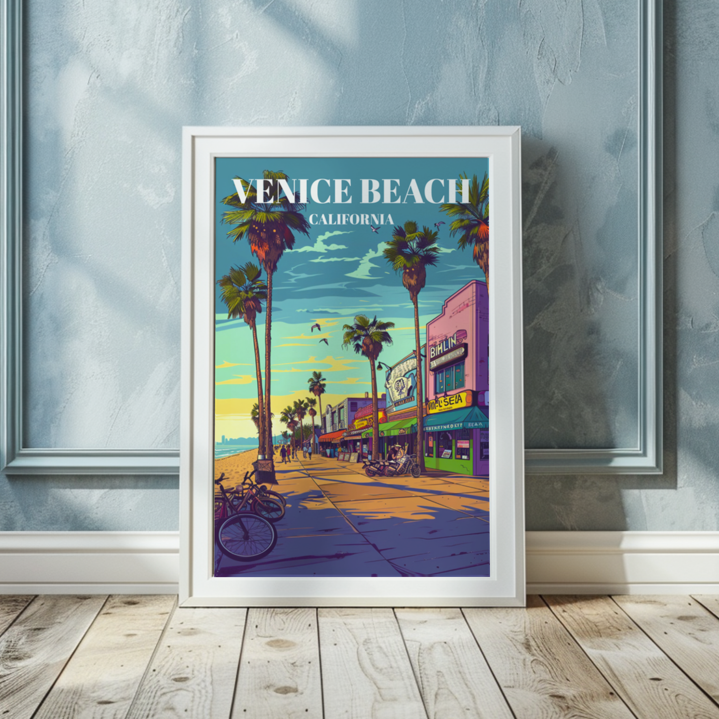Venice Beach Travel Poster, Retro California Wall Art Print
