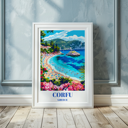 Corfu Greece Travel Poster, Greek Island Coastal Art Print, Mediterranean Wall Decor