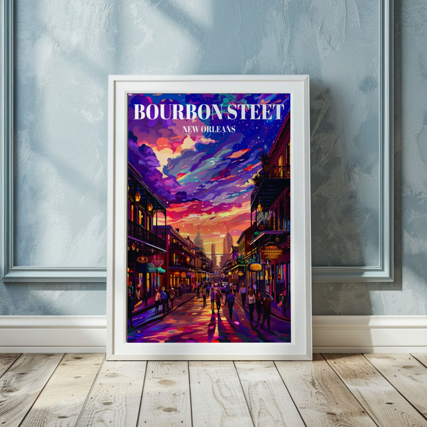 New Orleans French Quarter Bourbon Street Travel Poster Art Deco Decor