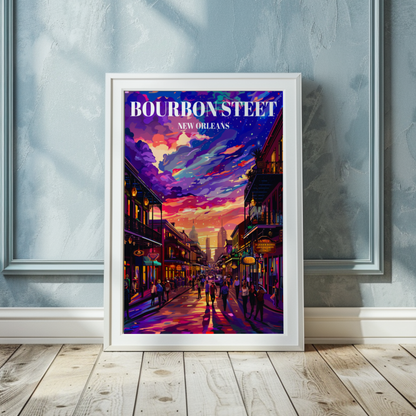 New Orleans French Quarter Bourbon Street Travel Poster Art Deco Decor
