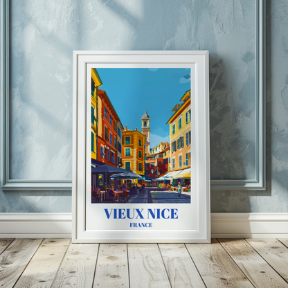 Old Town Vieux Nice France Travel Poster, Mediterranean Coastal Art