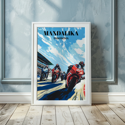 Mandalika International Circuit Travel Poster, Indonesia MotoGP Track Art,