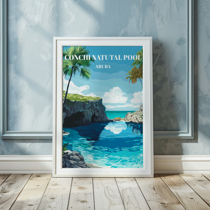 Conchi Natural Pool Aruba Travel Poster, Tropical Wall Art,