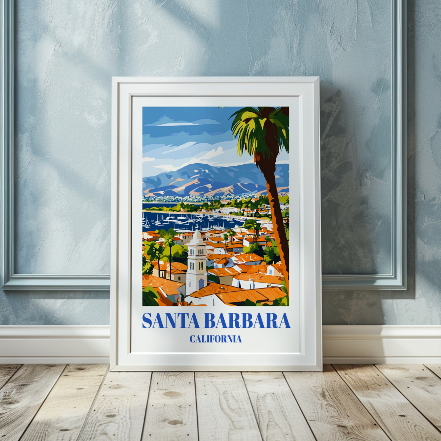 Santa Barbara Travel Poster - California Wall Art Print, Coastal Beach Decor, Scenic Pacific Ocean View, Santa Barbara Skyline Print,