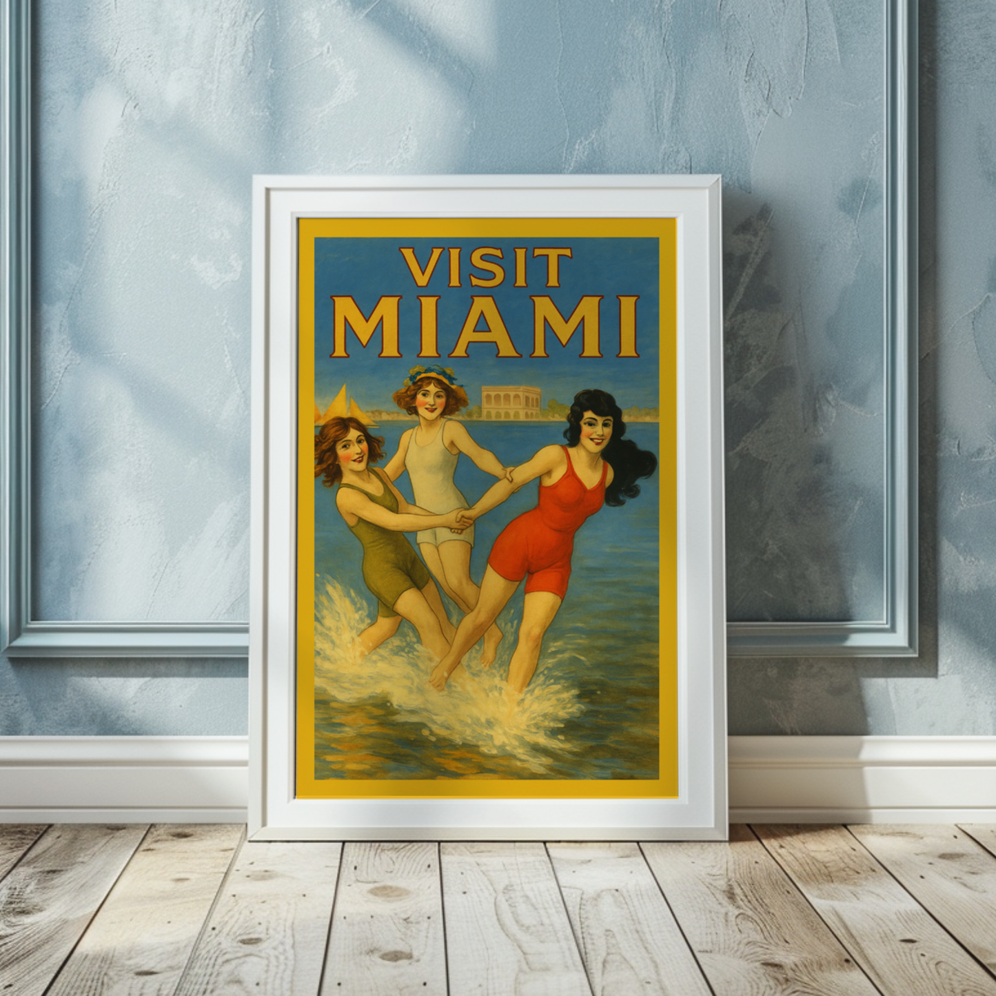 Vintage 1920s Style Miami Beach Travel Poster, Art Deco Florida Wall Art