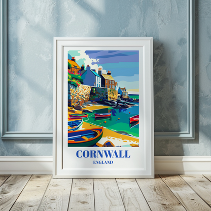 Travel Poster of Mousehole Fishing Village, Cornwall, England, Coastal Wall Art, Home Decor, Scenic Seaside Print, Historic UK Coastal Town