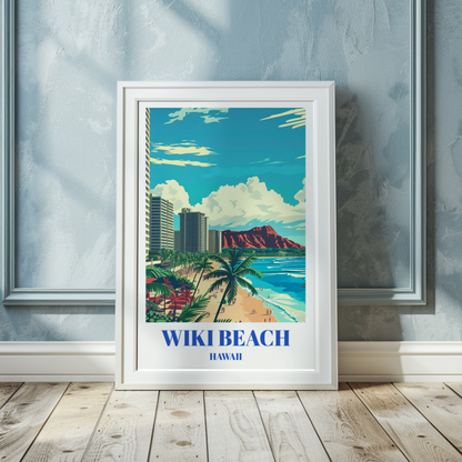 Waikiki Beach Hawaii Travel Poster, Hawaiian Wall Art Prin