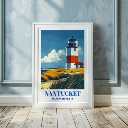 Nantucket Massachusetts Travel Poster, Island Art Print, Coastal Decor