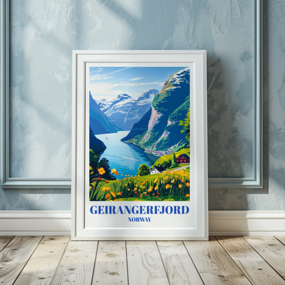 Geirangerfjord Norway Travel Poster, Stunning Scandinavian Landscape