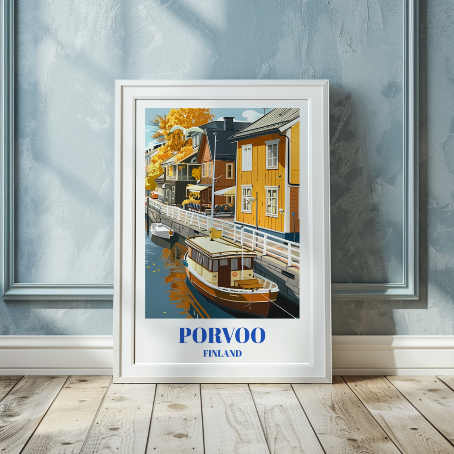 Porvoo, Finland, Charming Travel Poster Featuring Old Town and Cobblestone Streets,