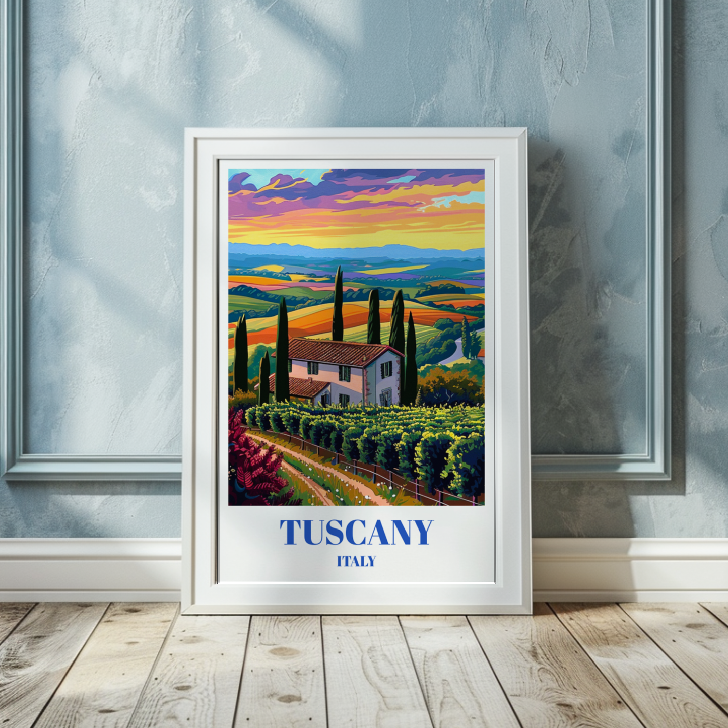 Chianti Region Wineries in Tuscany, Italy Travel Poster, Rustic Wall Art Decor