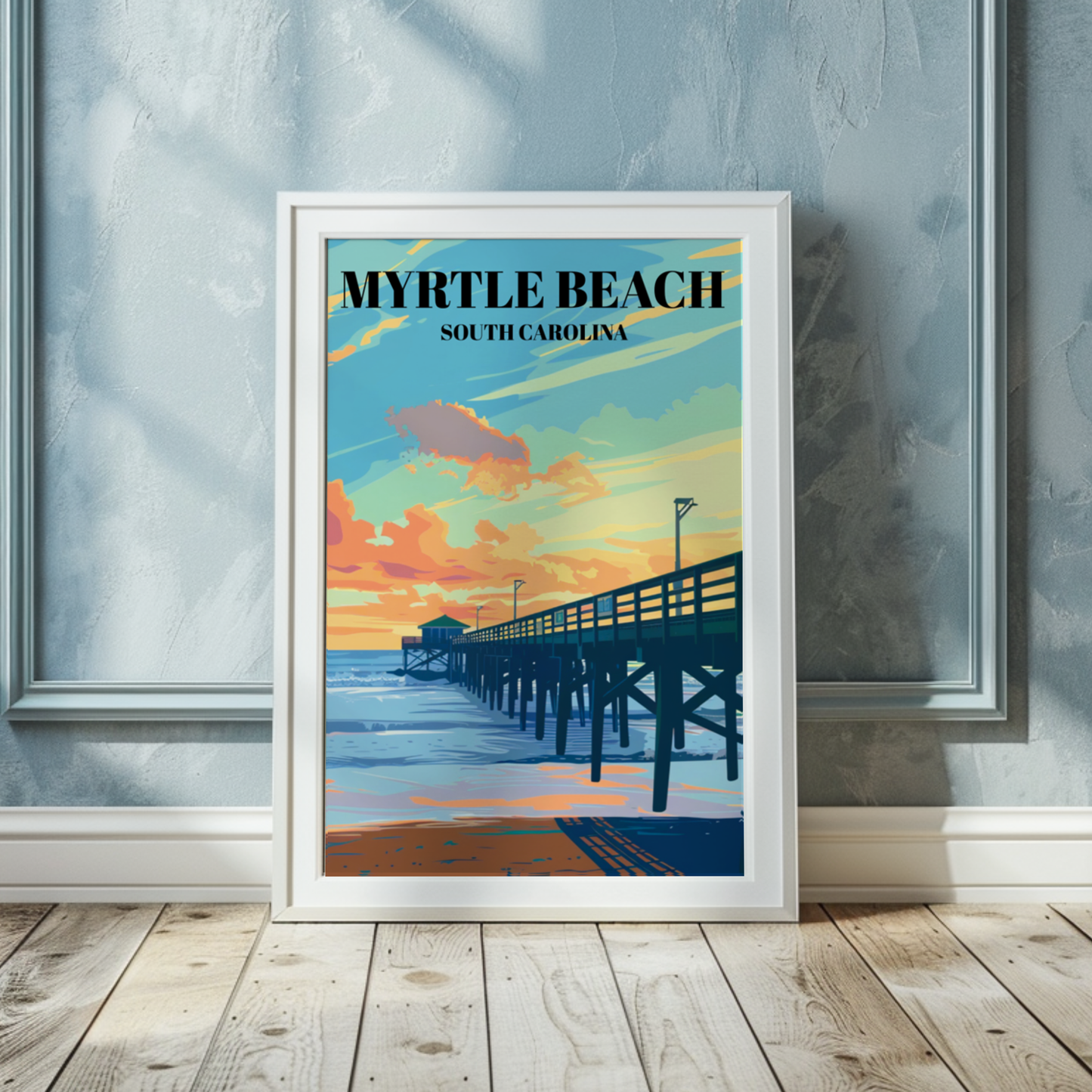 Myrtle Beach State Park Pier Travel Poster, Coastal Wall Art Print