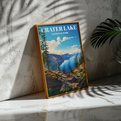 Crater Lake National Park Travel Poster: Scenic Landscape Art Print