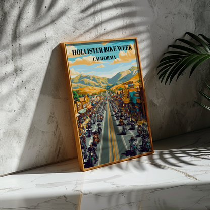 Hollister California Bike Week Travel Poster, Motorcycle Rally Wall Art, Biker Event
