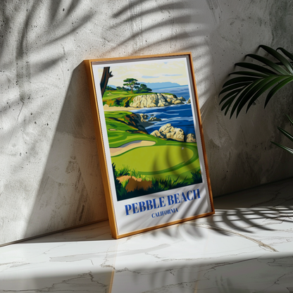 Pebble Beach Golf Course Travel Poster, Monterey California Wall Art Print