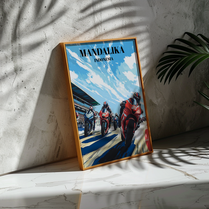 Mandalika International Circuit Travel Poster, Indonesia MotoGP Track Art,