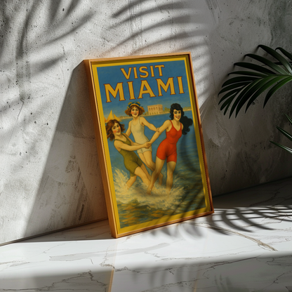 Vintage 1920s Style Miami Beach Travel Poster, Art Deco Florida Wall Art