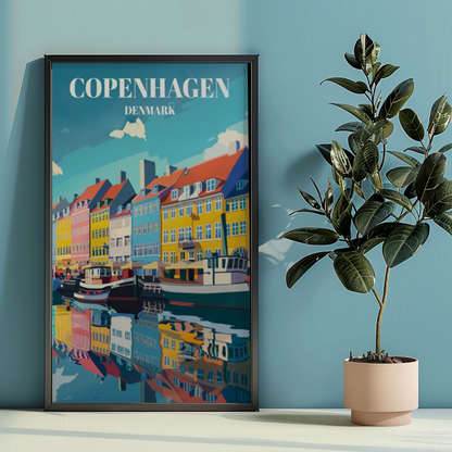 Nyhavn Copenhagen Denmark Travel Poster, Scandinavian Wall Art
