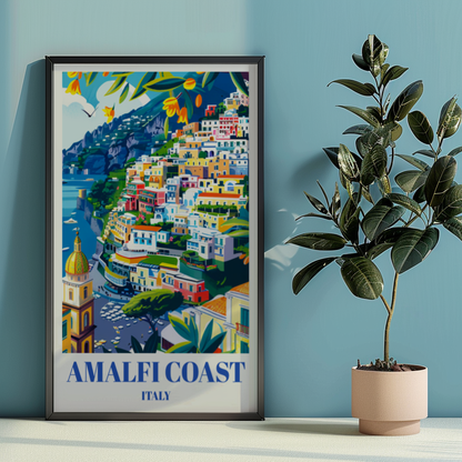 Amalfi Coast Italy Travel Poster, Coastal Landscape Wall Art