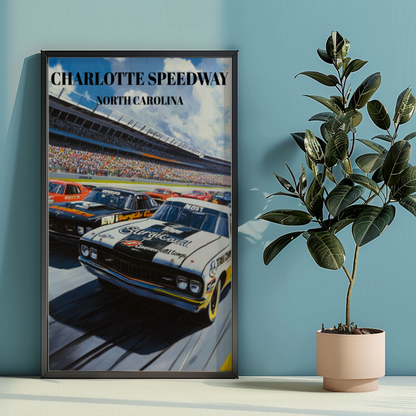 Charlotte Speedway Travel Poster Print, NASCAR Racing Wall Art