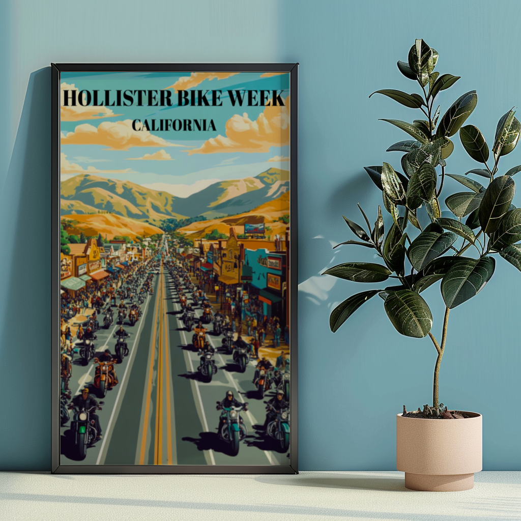 Hollister California Bike Week Travel Poster, Motorcycle Rally Wall Art, Biker Event