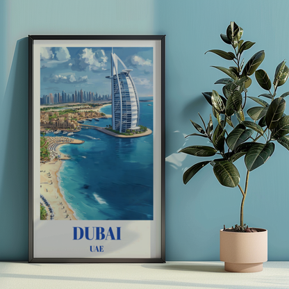 Dubai Travel Poster, Modern Wall Art of UAE Skyline