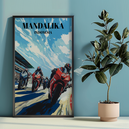 Mandalika International Circuit Travel Poster, Indonesia MotoGP Track Art,
