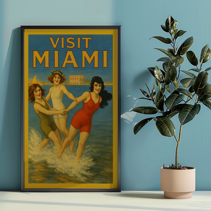 Vintage 1920s Style Miami Beach Travel Poster, Art Deco Florida Wall Art